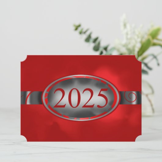 Rood & Zilver Bloemen Button 2025 Afstudeerfeest Kaart (Staand voorkant)