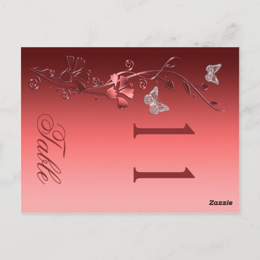 Rood Zilver Bloemen met Vlinders Tafelnummer (Achterkant)