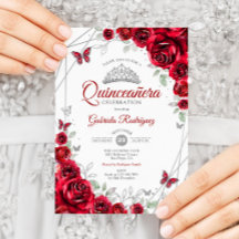 Rood Zilver Bloemen Quinceanera
