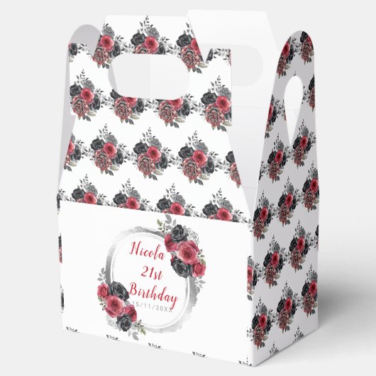 Rood Zilver Elegante Bloemen Verjaardag Bedankdoosjes (Geopend)