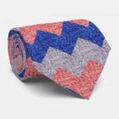 Rood Zilver en Blauwe Golf Gestreepte Patroon Stro Stropdas (Opgerold)