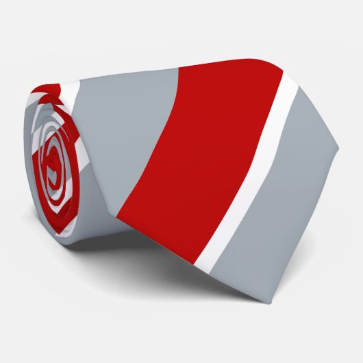 Rood Zilver en Wit Regimental Stripe Stropdas (Opgerold)