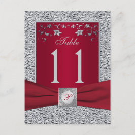 Rood, Zilver FAUX Folie Tafelnummer Kaart