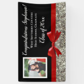 Rood Zilver Glitter Foto Afstuderen Banner Sign (Verticaal)