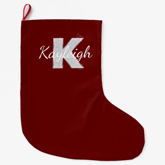 Rood Zilver Glitter letter K Grote Kerstsok (Voorkant)
