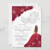 Rood & Zilver Glitter Sweet 16 Maskerade Kaart (Voorkant)