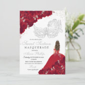 Rood & Zilver Glitter Sweet 16 Maskerade Kaart (Staand voorkant)