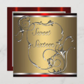 Rood Zilver Goud Sweet Zestien Verjaardagsfeest Kaart (Voorkant / Achterkant)