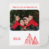 Rood & Zilver Grafische Kerstboom Minimal Folie Feestdagenkaart (Achterkant)