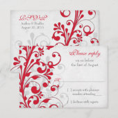 Rood Zilver Grijs Grijs Bloemen Huwelijk RSVP Reag (Voorkant / Achterkant)