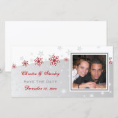 Rood zilver grijs sneeuwvlok trouw Save the Date (Voorkant / Achterkant)