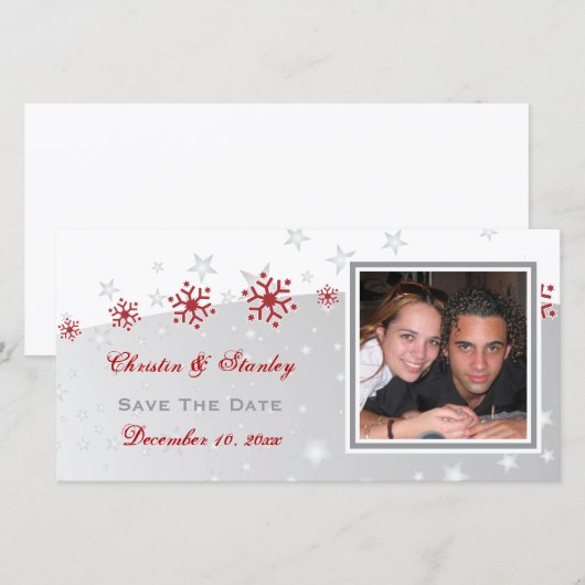 Rood zilver grijs sneeuwvlok trouw Save the Date (Voorkant / Achterkant)