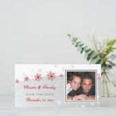 Rood zilver grijs sneeuwvlok trouw Save the Date (Staand voorkant)