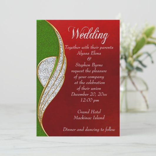 Rood, Zilver Kerstmis Uitnodiging (Staand voorkant)