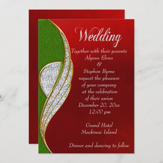 Rood, Zilver Kerstmis Uitnodiging (Voorkant / Achterkant)