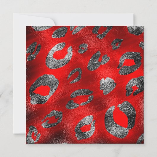 Rood & Zilver Luipaard Print Glamour Party Kaart (Achterkant)
