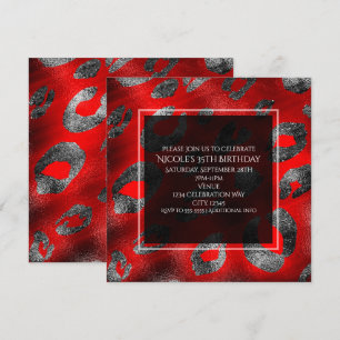 Rood & Zilver Luipaard Print Glamour Party Kaart
