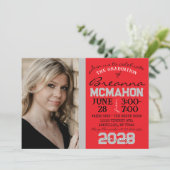 Rood & Zilver Modern Afstuderen Fotouitnodiging Kaart (Staand voorkant)