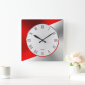 Rood & Zilver Modern Metallic Geometrisch Ontwerp Vierkante Klok (Huis)