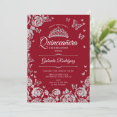Rood zilver Rozen Vlinders Quinceanera Kaart (Staand voorkant)