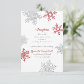 Rood Zilver Sneeuwvlok Winter Bruiloft Receptie Informatiekaartje (Staand voorkant)