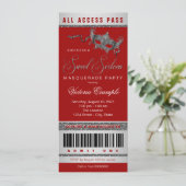 Rood Zilver Sweet 16 Masquerade Party Ticket Kaart (Staand voorkant)