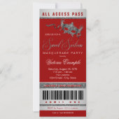 Rood Zilver Sweet 16 Masquerade Party Ticket Kaart (Voorkant)