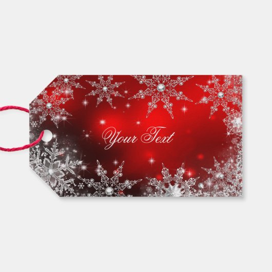 Rood Zilver Winter Wonderland Kerst 2 Cadeaulabel (Achterkant Horizontaal)