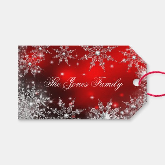 Rood Zilver Winter Wonderland Kerst 2 Cadeaulabel (Voorkant (Horizontaal))