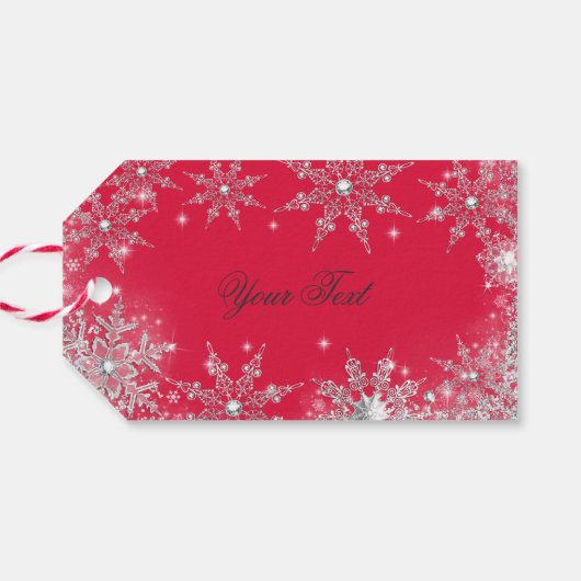 Rood Zilver Winter Wonderland Kerstmis Cadeaulabel (Achterkant Horizontaal)