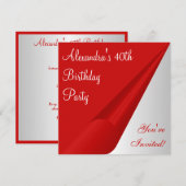 Rood Zilver Wit 40ste Verjaardagsfeest Kaart (Voorkant / Achterkant)