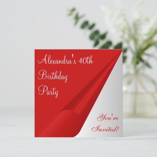 Rood Zilver Wit 40ste Verjaardagsfeest Kaart (Staand voorkant)