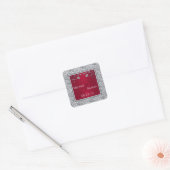Rood, Zilveren BEDRUKTE Folie Floral Monogram Stic Vierkante Sticker (Envelop)