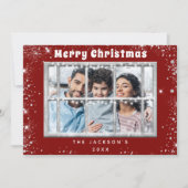 Rood zilveren glitter-fotoscherm kerstkaart kaart (Voorkant)