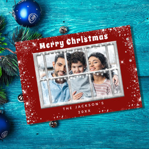 Rood zilveren glitter-fotoscherm kerstkaart kaart
