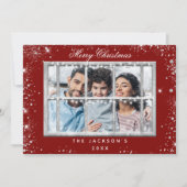 Rood zilveren glitter-fotoscherm kerstkaart kaart (Voorkant)