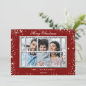 Rood zilveren glitter-fotoscherm kerstkaart kaart (Staand voorkant)