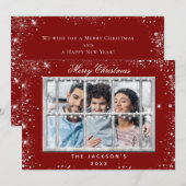 Rood zilveren glitter-fotoscherm kerstkaart kaart (Voorkant / Achterkant)