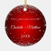 Rood zilveren glitters verloving keramisch ornament (Voorkant)