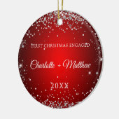 Rood zilveren glitters verloving keramisch ornament (Links)