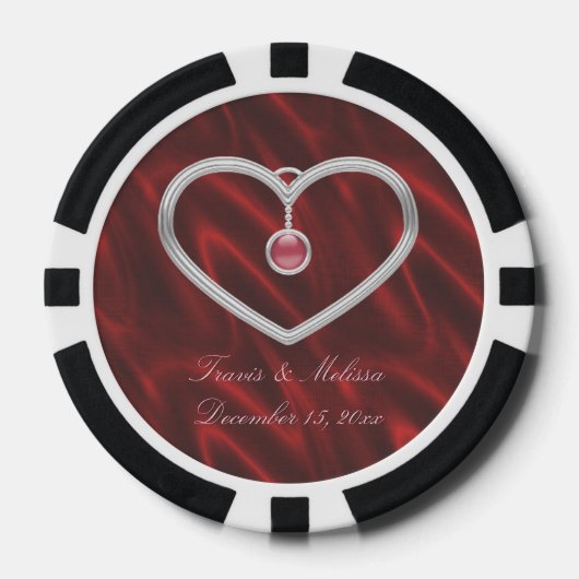 Rood Zilveren Hart 3Jouw naam Wedding Favors Pokerchips (Voorkant)