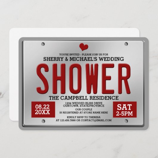 Rood/Zilveren Huwelijksfeest Uitnodiging met Kente (Voorkant / Achterkant)