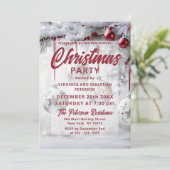 Rood Zilveren Kerstballen Sneeuw-Frosted Branches Kaart (Staand voorkant)