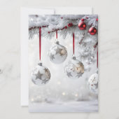 Rood Zilveren Kerstballen Sneeuw-Frosted Branches Kaart (Achterkant)