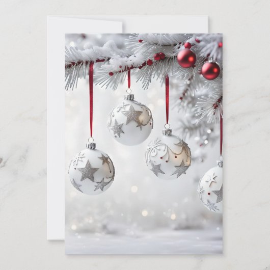 Rood Zilveren Kerstballen Sneeuw-Frosted Branches Kaart (Achterkant)