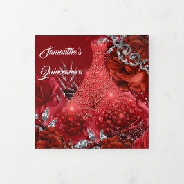 Rood zilveren roos vrouwen FOTO bloederige verjaar Drieluik Uitnodiging