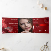 Rood zilveren roos vrouwen FOTO bloederige verjaar Drieluik Uitnodiging (Binnen)