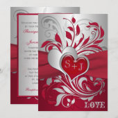 Rood, zilveren schuifbalken, hartenweddenschap kaart (Voorkant / Achterkant)