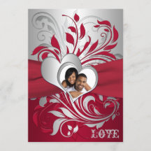 Rood, zilveren schuifbalken, hartfoto's uitnodigen