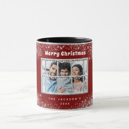 Rood zilveren sneeuwraam mok (Midden)